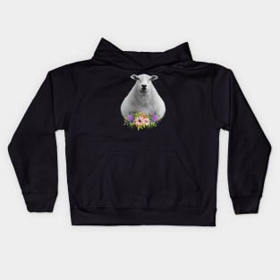 Floral Sheep in Field Kids Hoodie